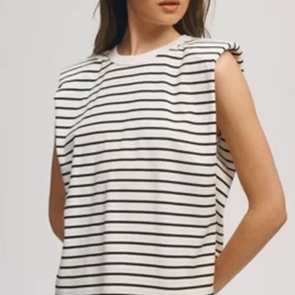 Anthropologie Black and White Boxy Muscle Tee - Picture 11 of 12